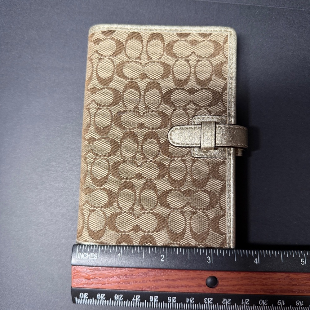 Coach Brown Signature mini Canvas passport /agenda cover with Metallic Gold Trim - Picture 5 of 8